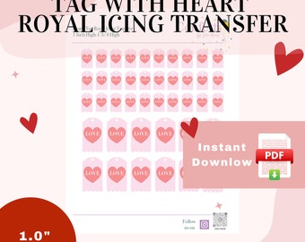 Tag With Heart Royal Icing Transfer