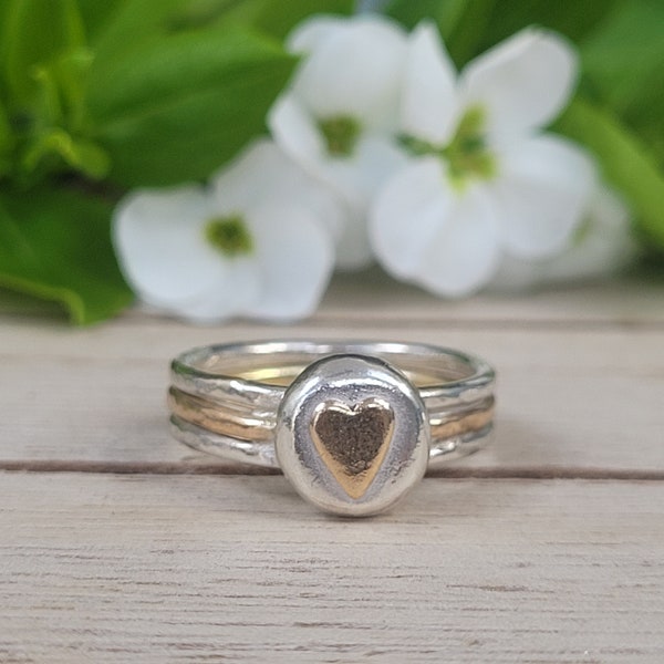 Verdreifachen Band Silber und Gold Herzring