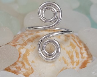 Sterling Silver Spiral Adjustable Spiral Swirly Toe Ring Handmade