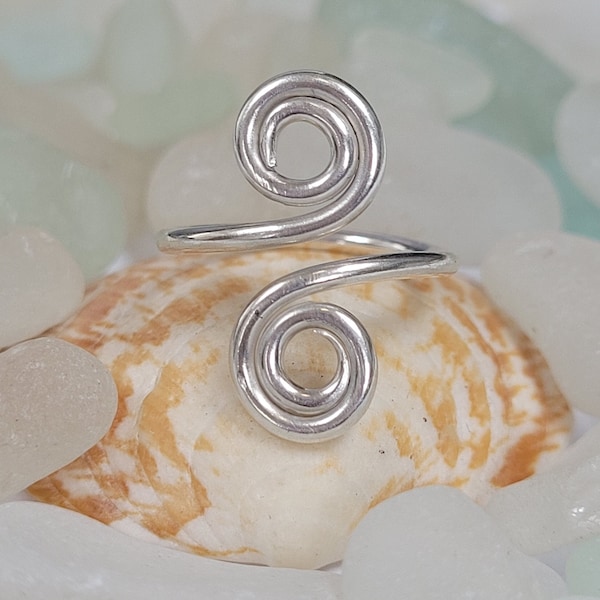 Anello da piede swirly a spirale regolabile in argento sterling fatto a mano