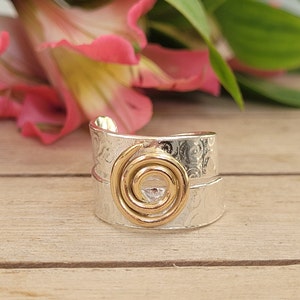 Silver and Gold Mixed Metal Adjustable Wraparound Spiral Ring