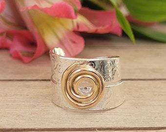 Silver and Gold Mixed Metal Adjustable Wraparound Spiral Ring