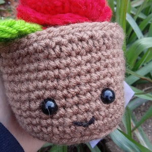 Smiling Amigurumi Crochet Potted Rose