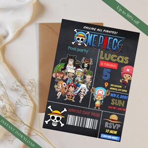 Pirat Anime Geburtstagseinladung, druckbare One Style Party Karte, benutzerdefinierte Luf fy Chop für Zo ro Vorlage, Instant Download zum Geburtstag