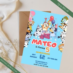 Bluey Birthday Invitation for Kids Birthday Party, Editable Digital Bluey Invite for Kids, Instant Download Printable Cartoon Dog Theme