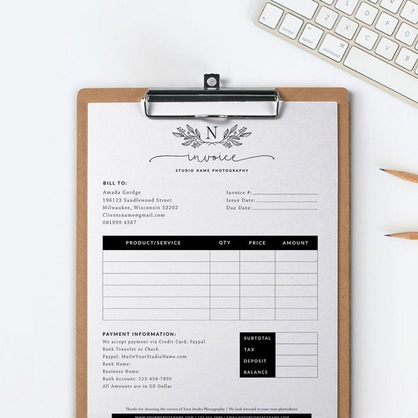 Invoice Receipt Form Photoshop Template Etsy