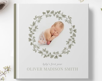 Newborn Boy Photo Album Template, Baby's First Year Photo Book, Baby Book Album, Photography, Photoshop Template #Y22-A007-PSD