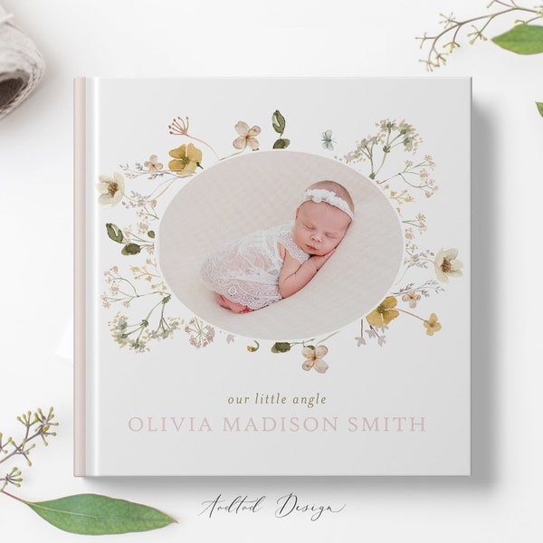 Newborn Photo Album Template, Baby's First Year Photo Book, Baby Book Album, Photography, Photoshop Template #Y22-A008-PSD