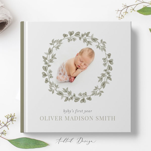 Newborn Boy Photo Album Template, Baby's First Year Photo Book, Baby Book Album, Photography, Photoshop Template #Y22-A007-PSD