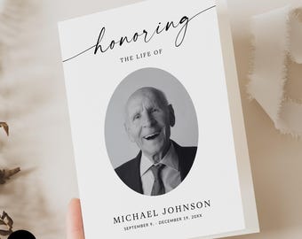 Minimal Funeral Program Template, Canva Celebration of Life Program, Editable Memorial Service Program Y25F6-Canva