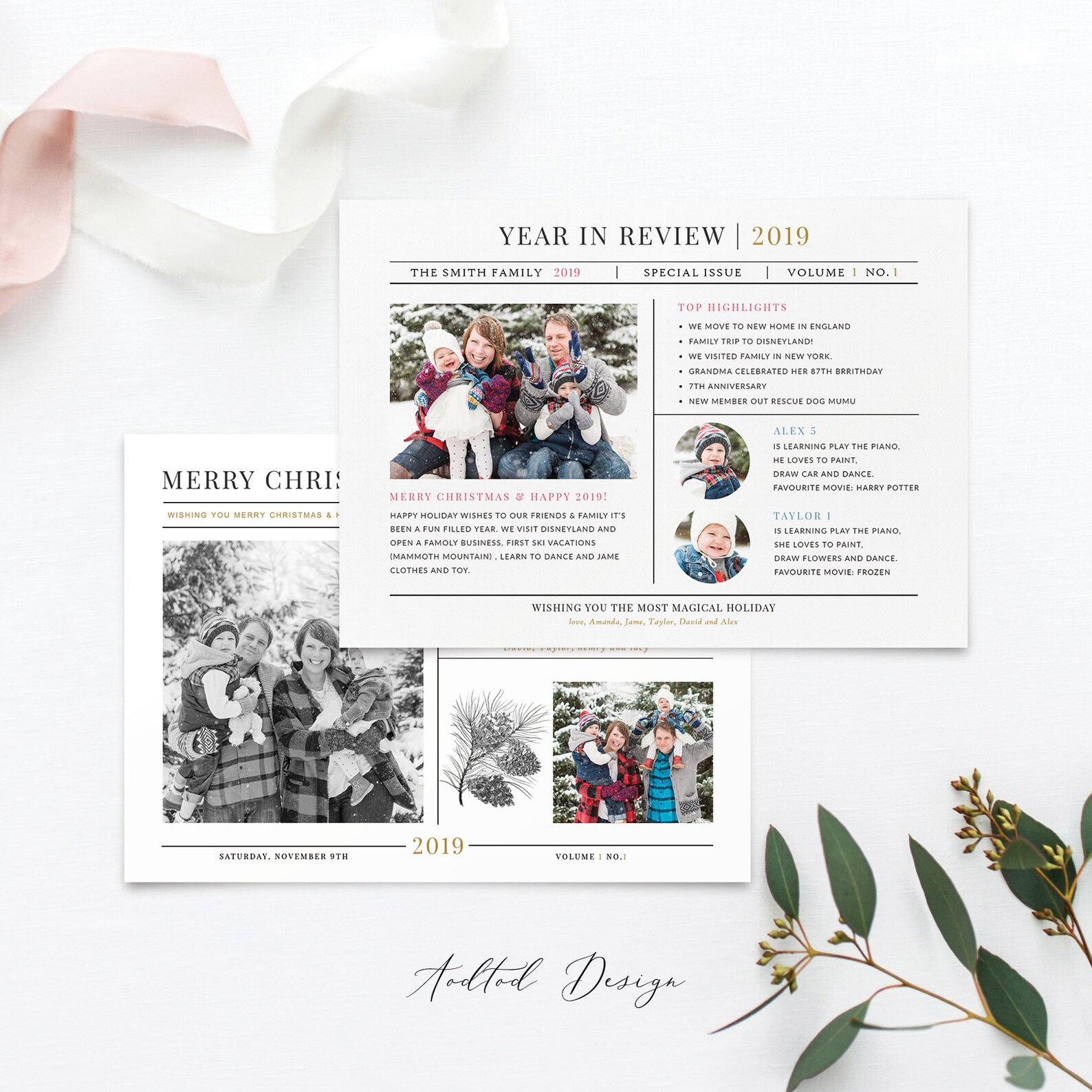 Year in review Christmas Card TemplateFor 2 Kids Happy | Etsy