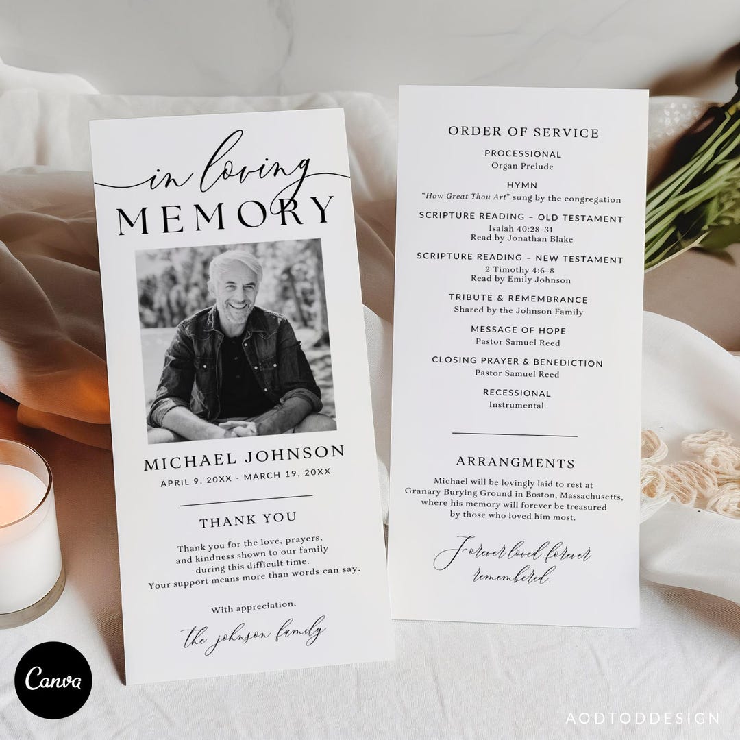 Double-sided Elegant Funeral Program Template: Canva Celebration of ...