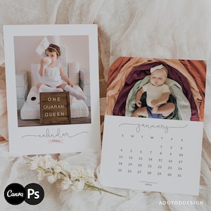 5x7&quot; 2026 Calendar Template – Editable Canva & PSD, Minimal Family Photo Calendar, Business Giveaway, Printable Gift #Y24-C1-PSD+