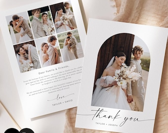 Kartka z podziękowaniami ze zdjęciem, szablon na ślub i pannę młodą, nowy początek, edytowalny projekt w Canva i Photoshopie #Y21T9-PSD+