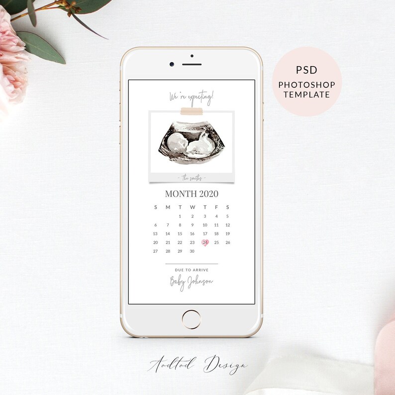 Download Pregnancy Announcement Due Date Calendar Template Photoshop | Etsy