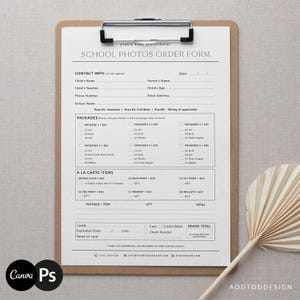 Sjabloon bestelformulier schoolfotografie, bestelformulier voor bewerkbare foto, minimalistisch canvas en Photoshop PSD #Y22-BF3-PSD+