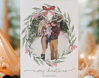 Photo Christmas Card Template, Christmas Breeze, Holiday Christmas Card Template, Christmas Family Card, Photoshop, PSD, Canva #HD1-PSD+