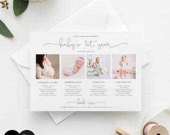 Baby's First Year Mini Sessions Template, Price Guide List for Photographers, Baby Milestone Session, PSD, CANVA #NM26-PSD+