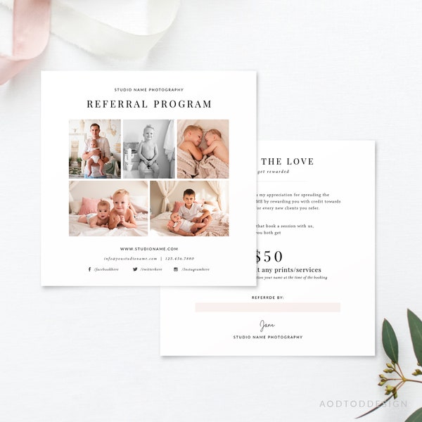 Photography Referral Card Template, Referral Card Template, Referral Program, Tell a Friend, PSD, DIY #Y20-M19-PSD