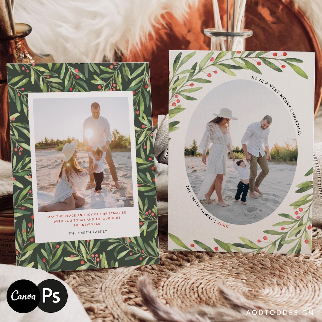 Editable Merry Christmas Card Template, Holiday Photo Card for ...