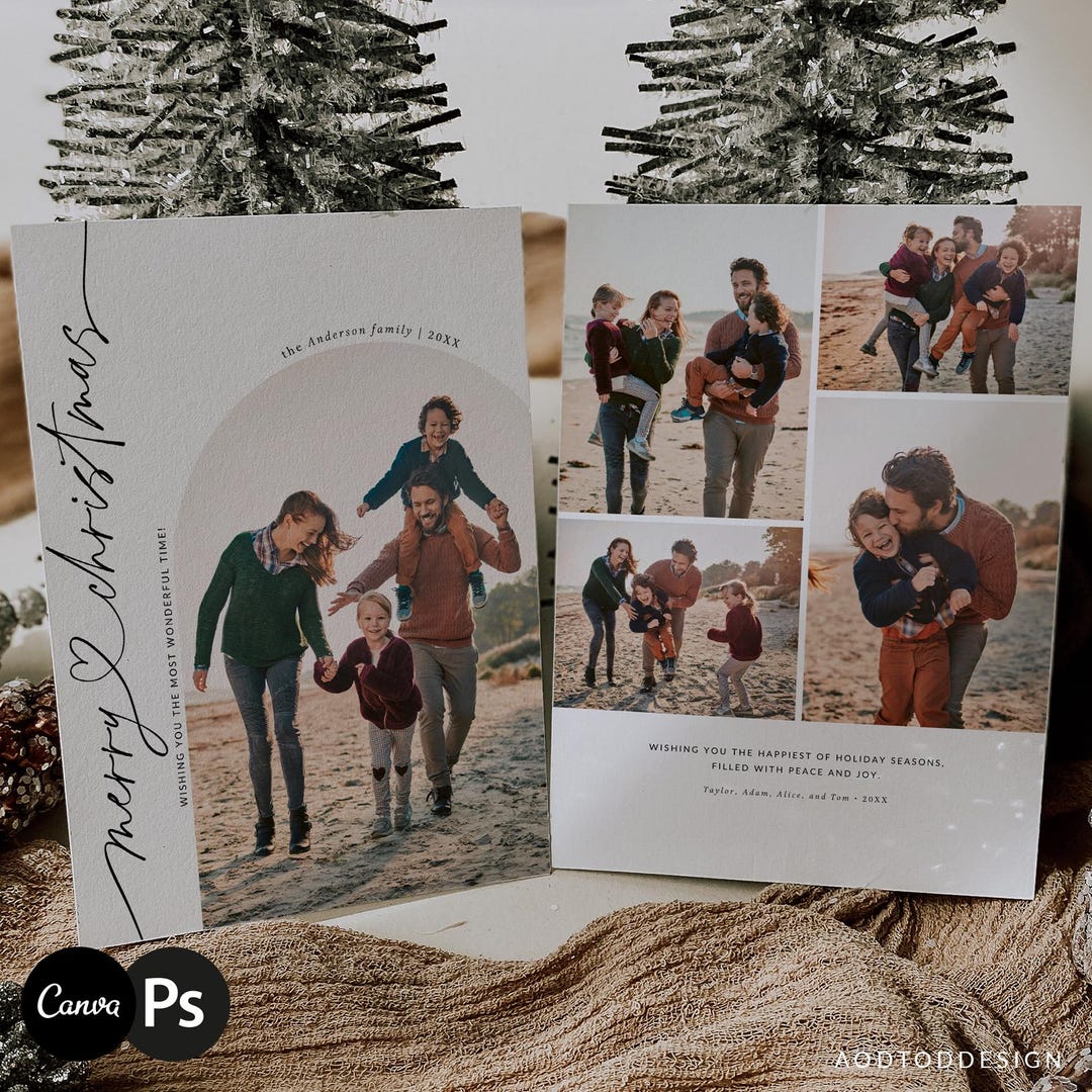 Editable Photo Christmas Card Template, Minimal Family Holiday Photo ...