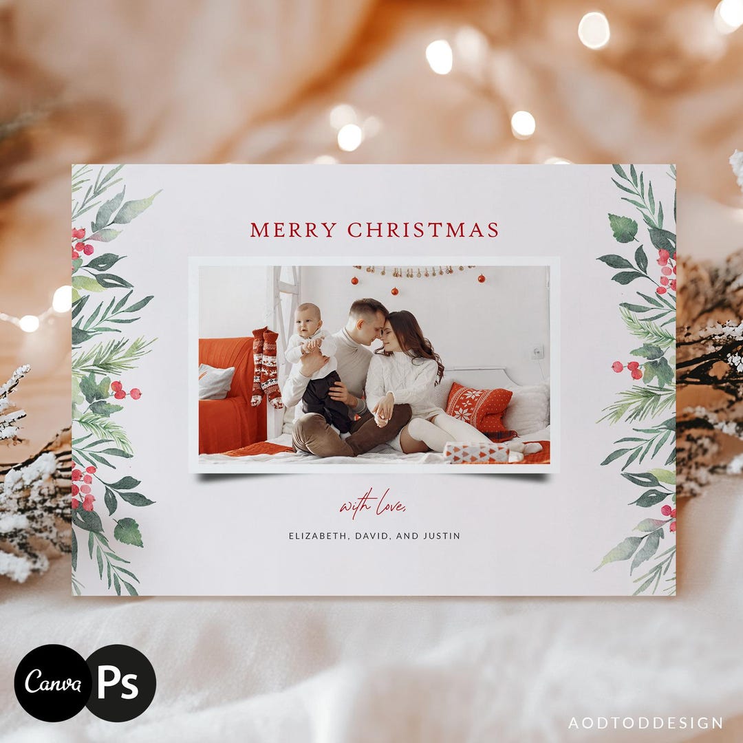 Editable Merry Christmas Card Template, Holiday Photo Card for ...
