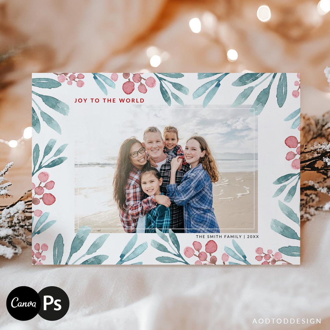 Editable Merry Christmas Card Template, Holiday Photo Card for ...