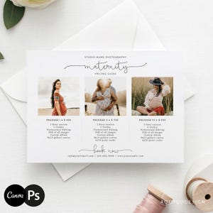 Modelo de preços para fotografia de maternidade, lista de guia de preços para fotógrafos, fotografia, modelo de guia de preços, PSD, CANVA #Y20PG1-PSD+