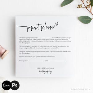 Photography Print Release Form Template, Editable PSD and Canva, Printable Print Release for Clients #Y21-BF025-PSD+