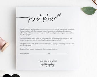 Fotografie Druck Freigabe Formular Vorlage, bearbeitbar PSD und Canva, druckbare Druck Freigabe für Kunden #Y21-BF025-PSD+