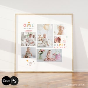 Modelo de colagem de fotos do Cake Smash, Storyboard, Primeiro aniversário, colagem do Cake Smash, Marco do bebê, Photoshop, PSD, CANVA #Y20BB28-PSD+