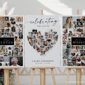 Celebration of Life Collage Set, Heart Memorial Poster, Editable Canva Template #Y25F2-CANVA
