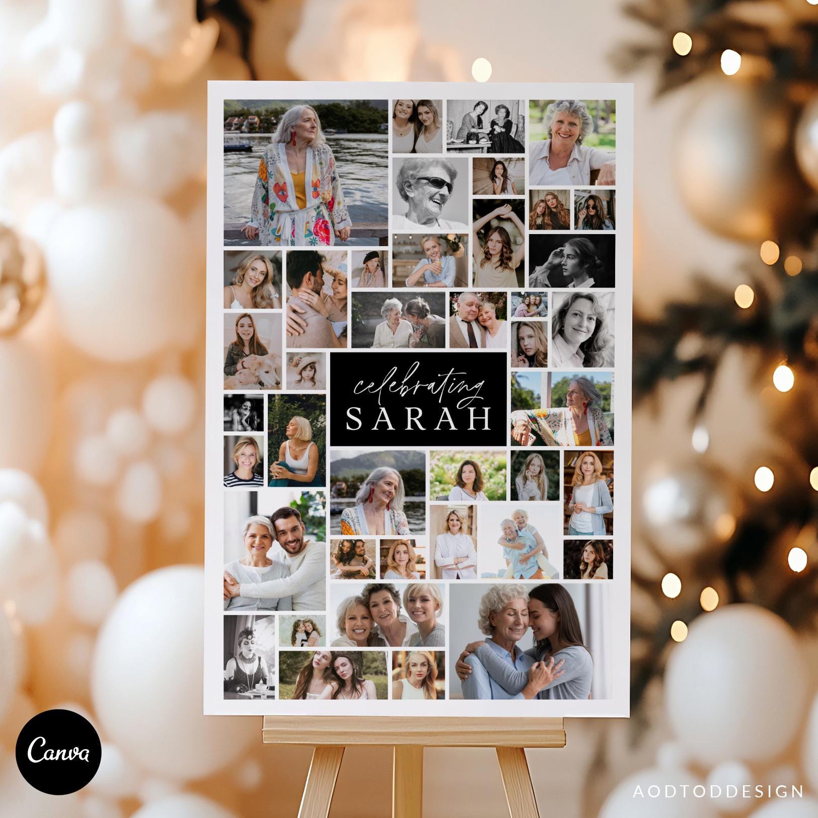90th Birthday Photo Collage Welcome Sign, Editable Canva Template ...