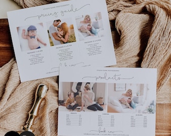 Prijslijst fotografie, prijsgids, marketingsjabloon, prijssjabloon pasgeborenen, prijslijst, gids, PSD, CANVA #NM016-PSD+