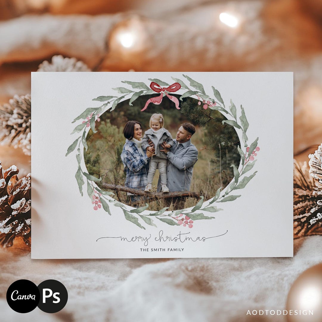Editable Merry Christmas Card Template, Holiday Photo Card for ...