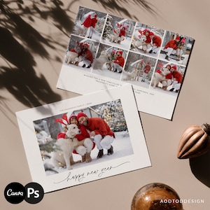 Modèle de carte de bonne année, carte de vœux minimaliste, carte photo pour le nouvel an, modèle, photographie, Photoshop, PSD, CANVA #Y23HD12-PSD+