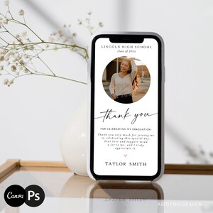 Digitale Graduierung Dankeskarten-Vorlage, Moderne Graduierung, College-Abschluss, Abschlussankündigungen Photoshop, PSD, CANVA #Y22-ESG3-PSD