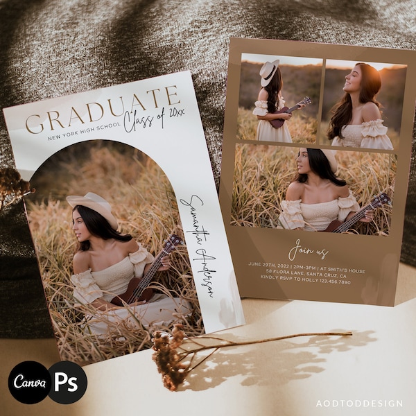 Graduation Announcement Template, Senior Card, Senior Graduation Announcement For Photography, Photoshop, PSD, CANVA #Y22-SG18-CANVA+