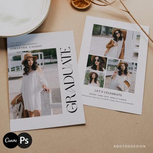 Modèle de faire-part de remise des diplômes, carte de fin d'études, faire-part de fin d'études supérieur pour la photographie, Photoshop, PSD, CANVA #Y24-SG18-PSD+