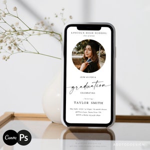 Einladungsvorlage zum Hochzeitsabschluss, Graduierung, Abschluss oben, Photoshop, PSD, CANVA #Y22-ESG2-PSD+