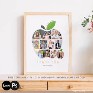 Colagem de fotos escolares (1, 10–14 espaços para fotos), quadro de blog, presente para professor, PSD editável, modelo CANVA #Y21-BB30-PSD+
