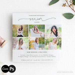 Sjabloon senior minisessie, senior minis, nieuw, marketing, senior shoot, senior minikaart, fotografie, Photoshop, PSD, CANVA #MB61-PSD+