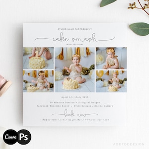 Modello di mini sessione Cake Smash, modello di marketing Smash Cake, primo compleanno, marketing, fotografia, Photoshop, PSD, CANVA #Y20MB67-PSD+