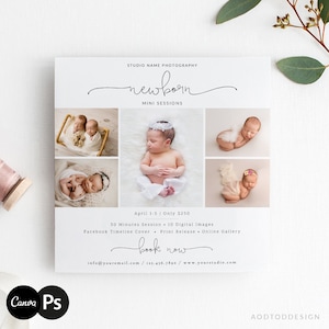 Newborn Mini Session Marketing Template, Photography Promo, Editable PSD & Canva #NM18-PSD+
