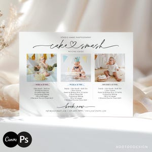 Cake Smash Photography Pricing Template, Photographer Price List, Smash Cake Marketing Board, Editable Canva & Photoshop PSD #Y23PG1-PSD+