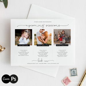 Upcoming Sessions Photography Template, Mini Session Marketing Card Template, Mini Sessions Calendar, Photoshop, PSD, CANVA #MB48-PSD+
