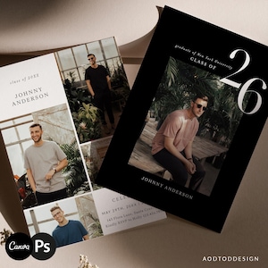 Plantilla de anuncio de graduación, tarjeta de graduación con foto, editable en Canva y Photoshop PSD #Y24SG9-PSD+