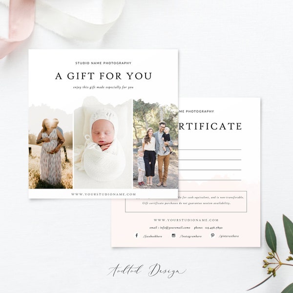 Gift Certificate Template, Gift Card For Photographer, Certificate, Card, Photography, Photoshop, PSD, DIY #Y21-M23-PSD