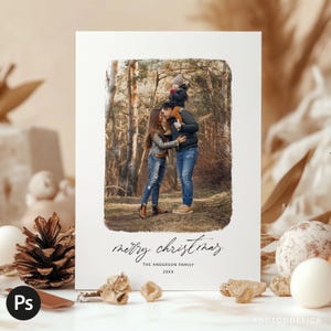 Minimalist Merry Christmas Card Template, Editable Holiday Photo Card, Photoshop PSD, Christmas Breeze Design #Y22HD44-PSD