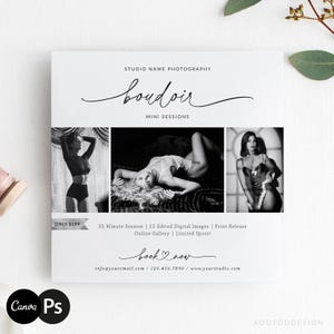 Plantilla para mini sesiones de boudoir, marketing de boudoir, plantilla de boudoir, boudoir editable, fotografía, Photoshop, PSD, CANVA #Y24M3-PSD+